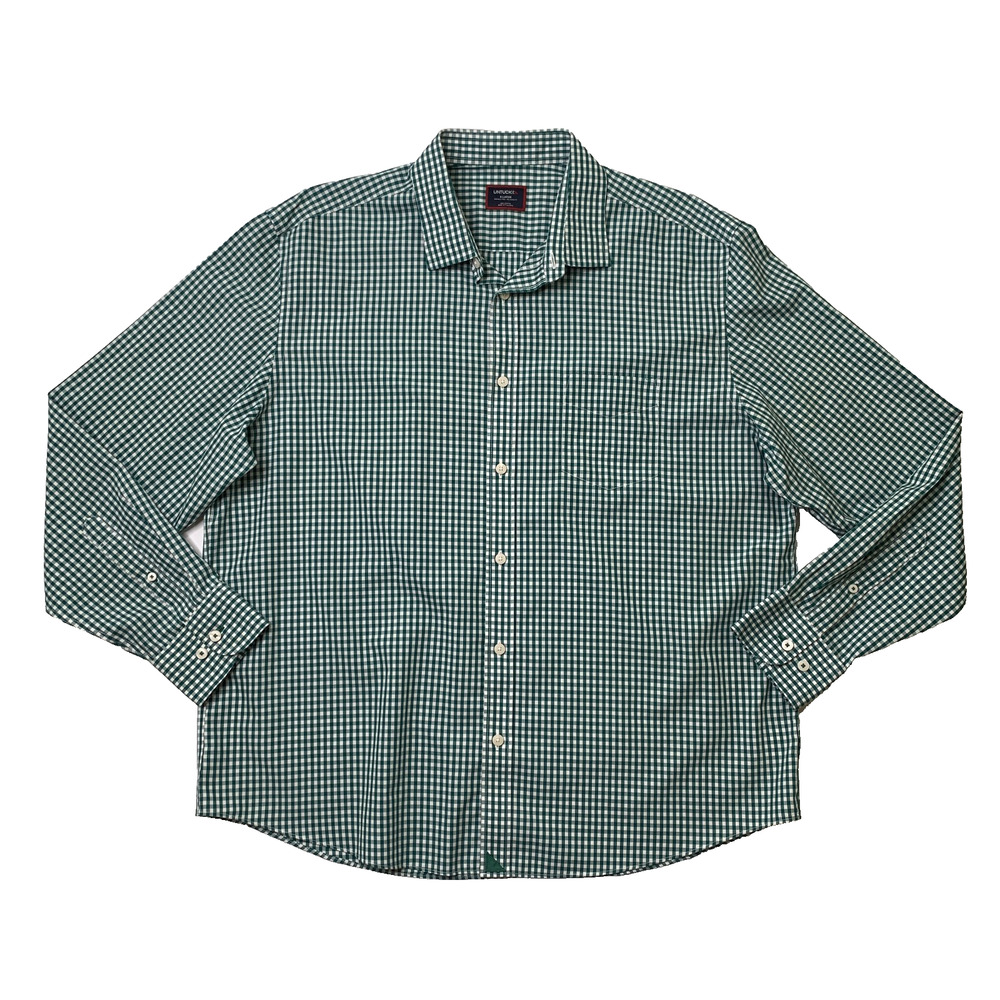 Untuckit Shirt Men XL Dark Green White Wrinkle Free Lawrence Relaxed Fit Gingham
